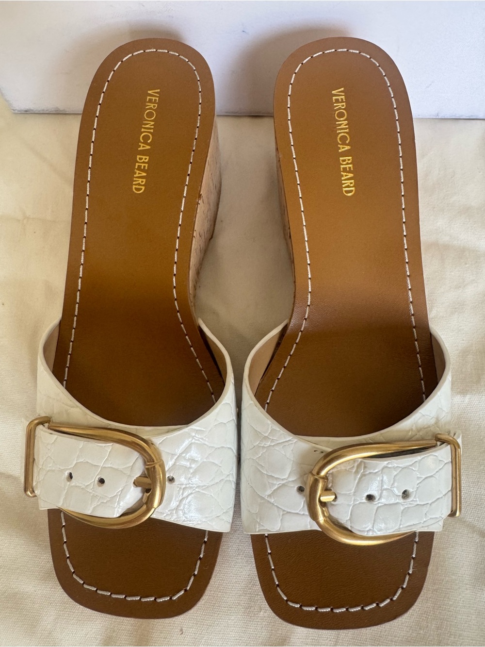 Veronica Beard White Croc-Embossed Buckle Platform Sandals Slide clogs  6 1/2